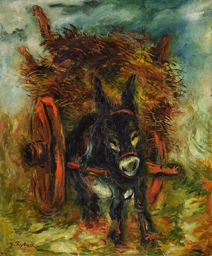 Donkey Pulling a Haycart